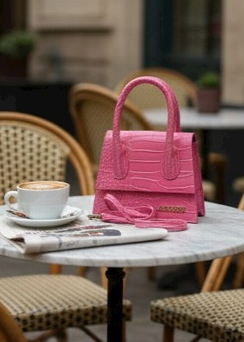 Pembe Deri Yılan Desenli Kadın Çanta - Görsel 4