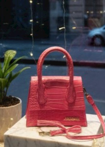 Pembe Deri Yılan Desenli Kadın Çanta - Görsel 5