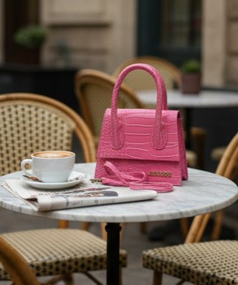 Pembe Deri Yılan Desenli Kadın Çanta - Görsel 4