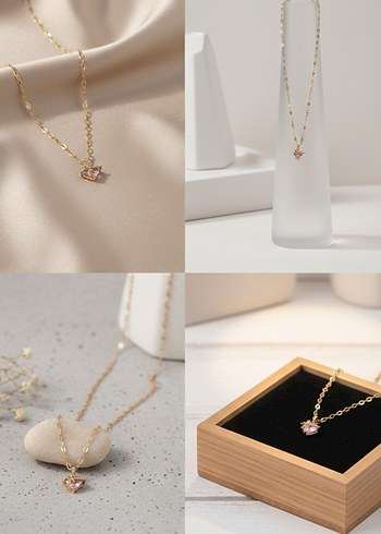 Altın Renk Zincir Detaylı Midi Kolye - Görsel 4