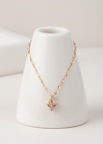 Altın Renk Zincir Detaylı Midi Kolye - Görsel 2