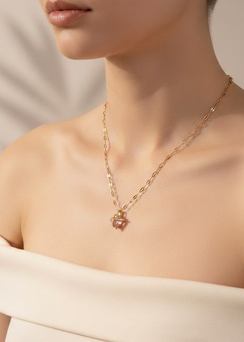 Altın Renk Zincir Detaylı Midi Kolye - Görsel 3