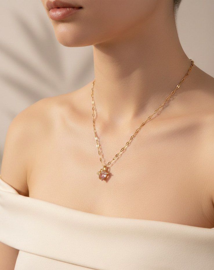 Altın Renk Zincir Detaylı Midi Kolye - Görsel 3