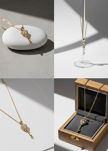 Altın Renkli Anahtar Kolye - Görsel 6