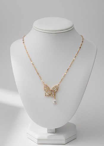 Altın Renk Zincir Detaylı Kelebek Kolye - Görsel 2