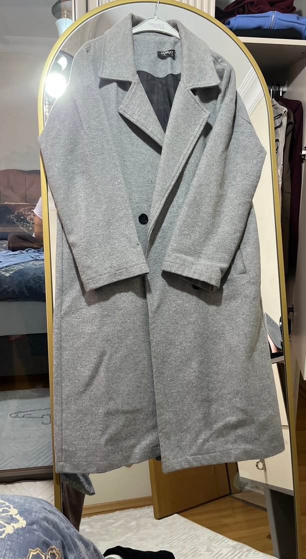 Gri Uzun Kışlık Kaban - Görsel 2