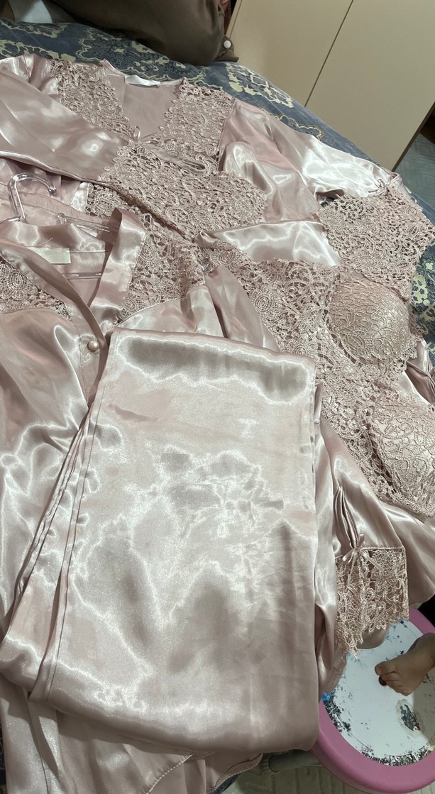 Bordo İşlemeli Mini Saten Gecelik - Görsel 4