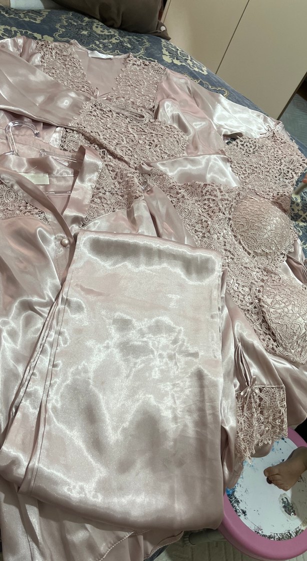 Bordo İşlemeli Mini Saten Gecelik - Görsel 5