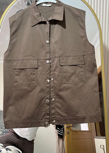 Düğmeli Kahverengi Kolsuz Midi Yelek - Görsel 2