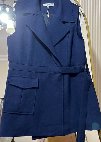 Kadın Kemerli Lacivert Midi Yelek - Görsel 2