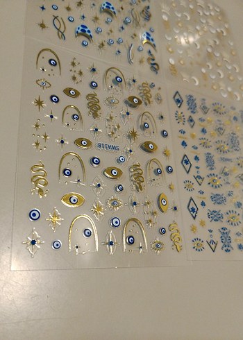 4 adet Mavi ve Altın Tırnak Süslemeleri Seti - Görsel 3