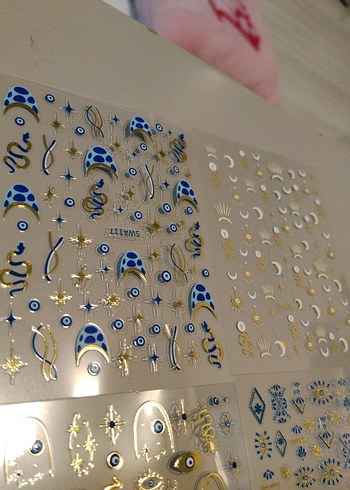 4 adet Mavi ve Altın Tırnak Süslemeleri Seti - Görsel 4