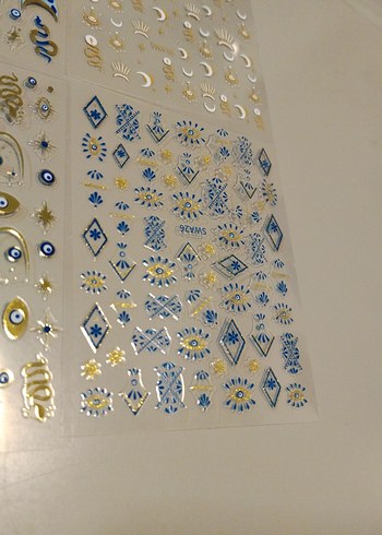 4 adet Mavi ve Altın Tırnak Süslemeleri Seti - Görsel 2