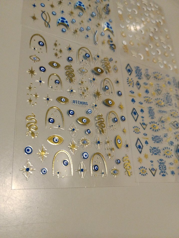 4 adet Mavi ve Altın Tırnak Süslemeleri Seti - Görsel 3