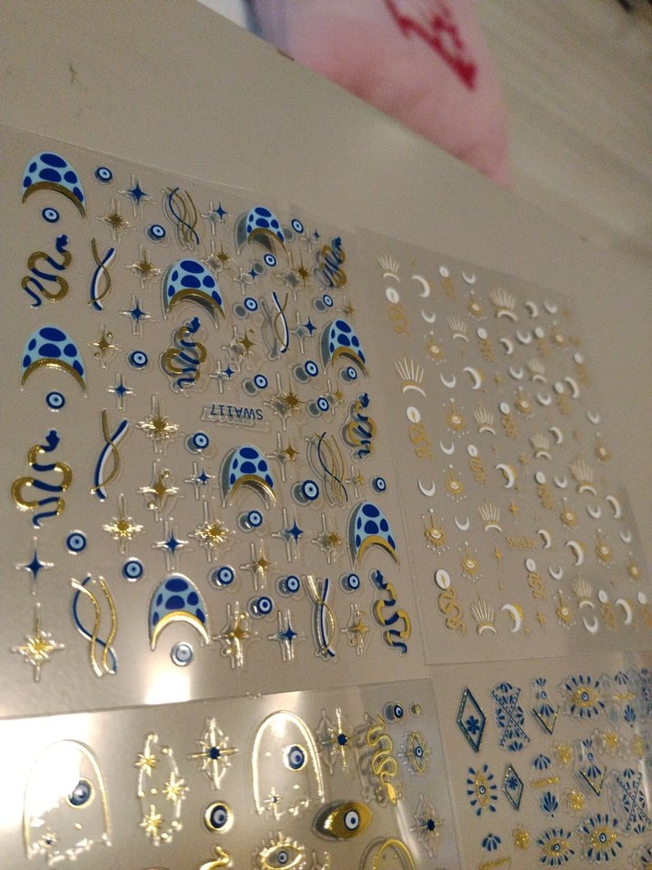 4 adet Mavi ve Altın Tırnak Süslemeleri Seti - Görsel 4