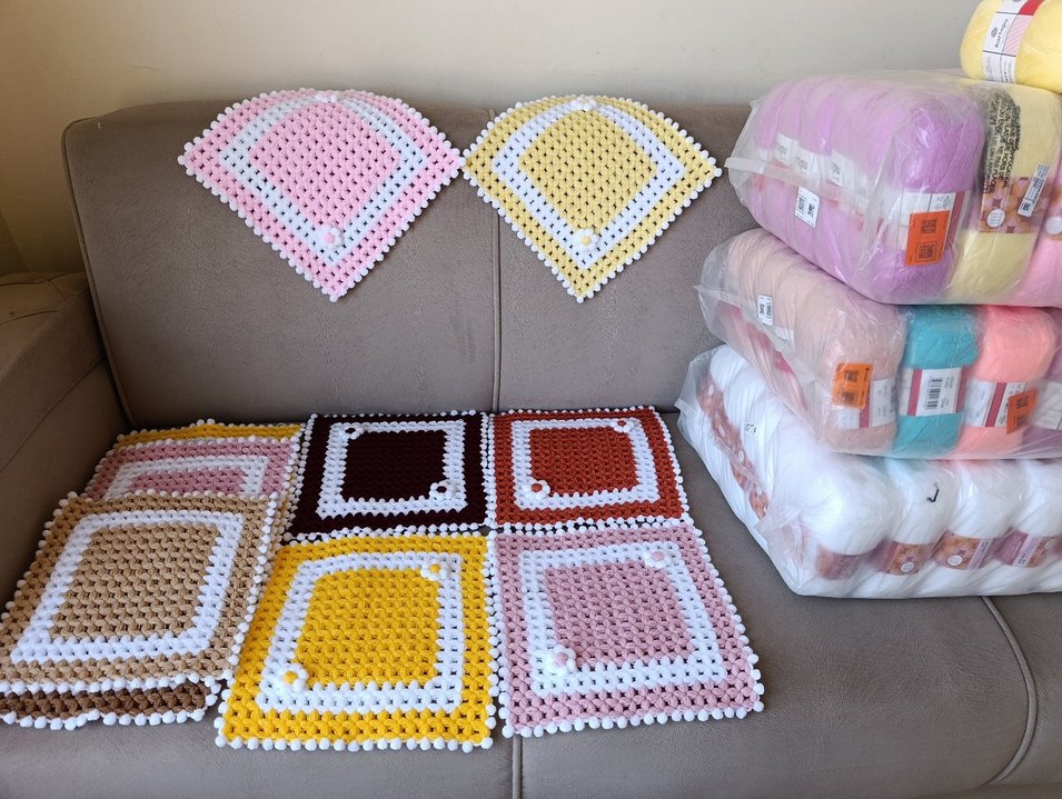 Lif Papatya çiçekli Renkli El Örgüsü Banyo Kesesi Kare teknik - Görsel 2