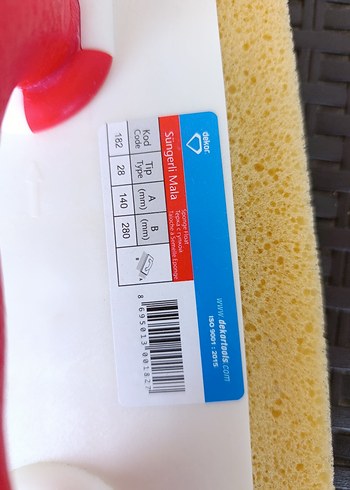 Sünger Mala Kırmızı Saplı Beyaz - Görsel 7