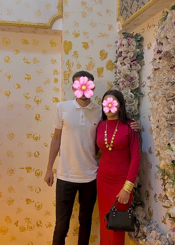 Kırmız  Bohem Yüksek Yakalı Midi Elbise - Görsel 2