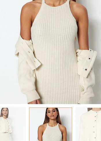 Bej Kadın Midi Triko Elbise - Görsel 2