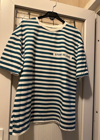 Stone Island Erkek  Mavi Çizgili T-shirt - Görsel 2