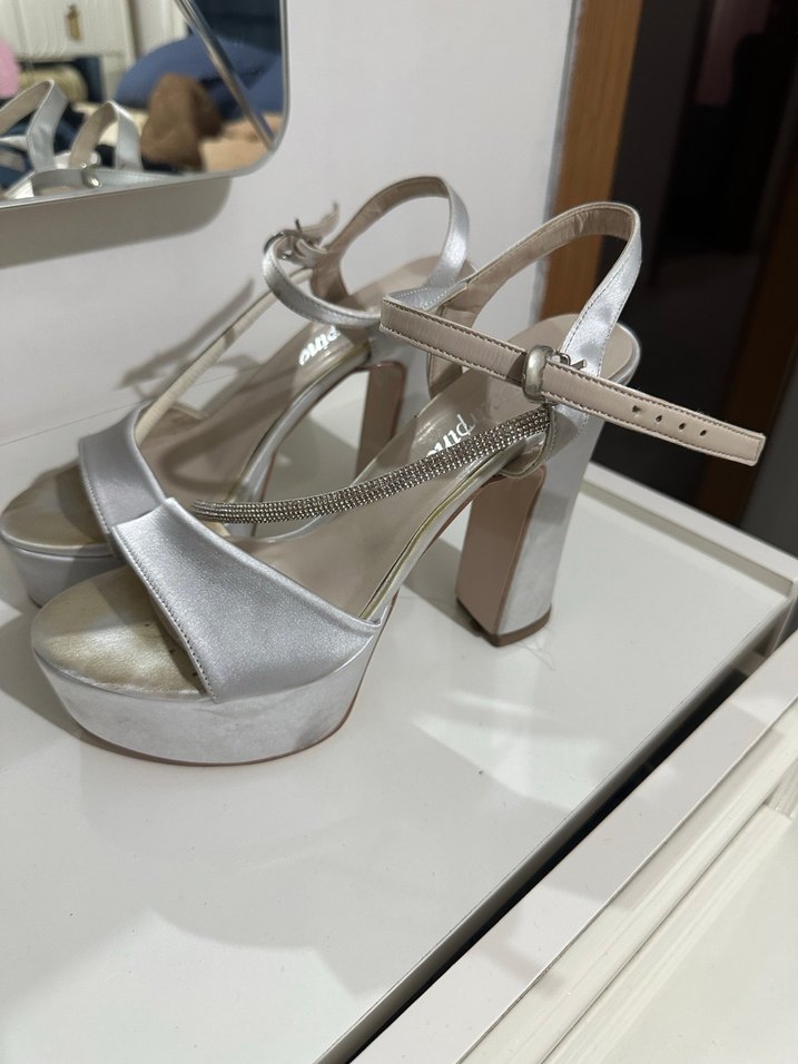 Beyaz Yılan Desenli Platform Topuklu Kadın Ayakkabı - Görsel 2