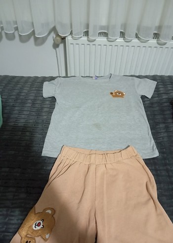 Kız Çocuk Gri Kısa Kollu Ayıcık Baskılı Tişört - Görsel 3