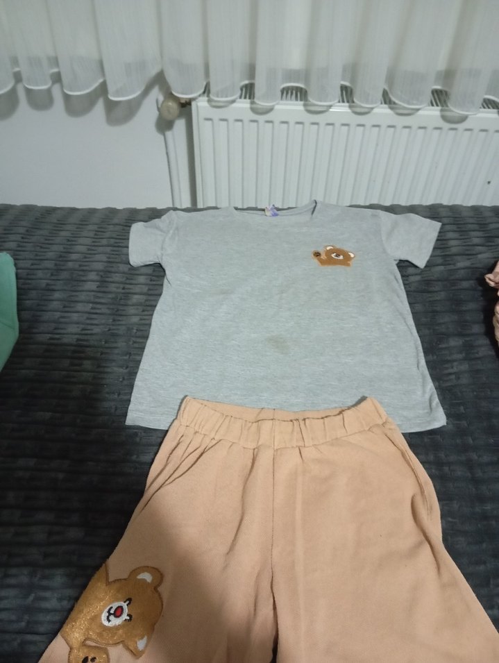 Kız Çocuk Gri Kısa Kollu Ayıcık Baskılı Tişört - Görsel 3