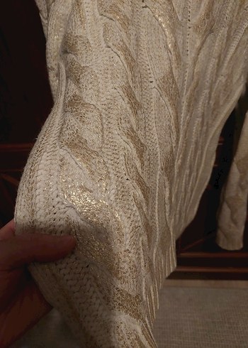 krem uzeri sari gold parlak baski kazak - Görsel 3