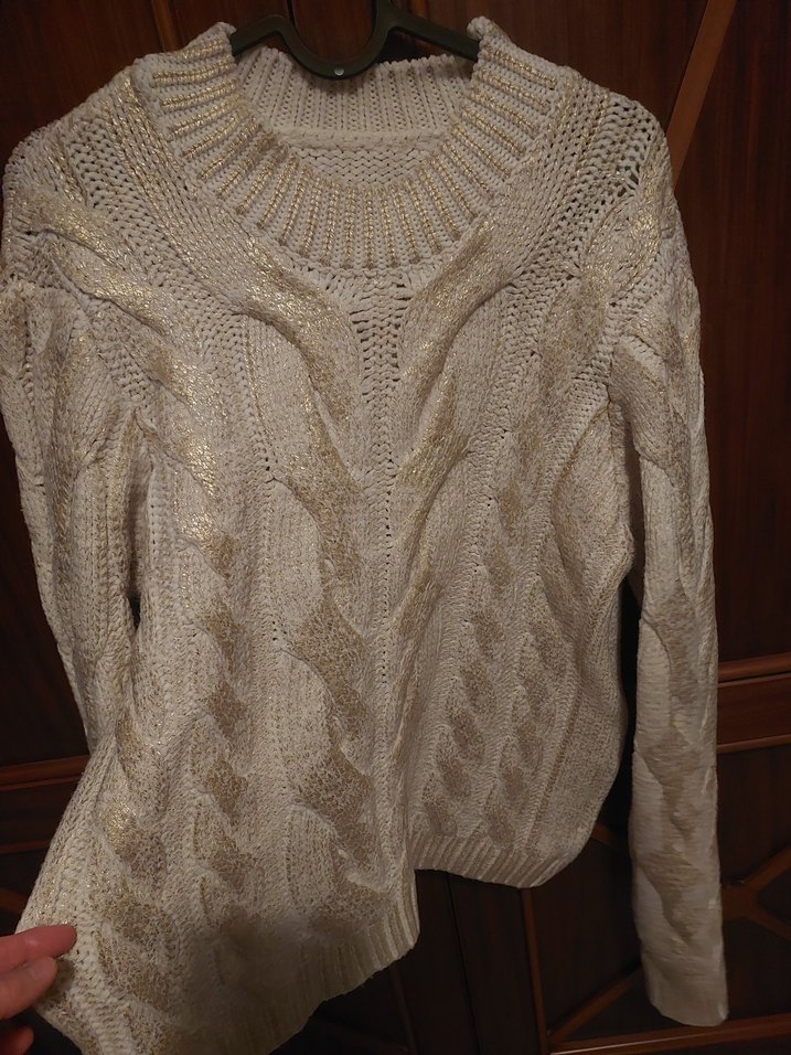 krem uzeri sari gold parlak baski kazak - Görsel 2