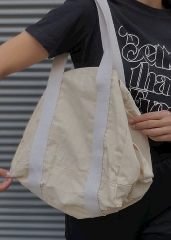 Krem Keten Kanvas Minimalist Kadın Omuz Çantası - Görsel 3