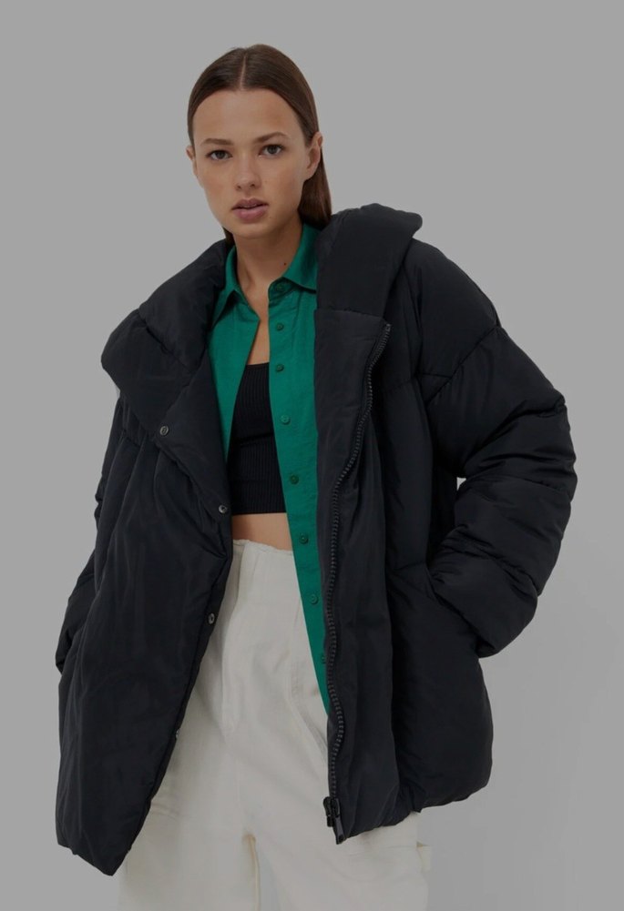 Siyah Kapüşonlu Kadın Puff Mont - Görsel 2