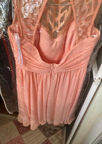 Pudra Pileli Midi Abiye Elbise - Görsel 5