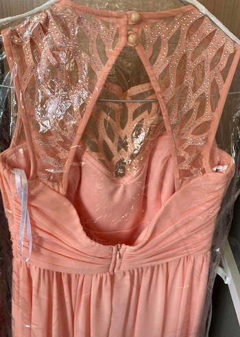 Pudra Pileli Midi Abiye Elbise - Görsel 6