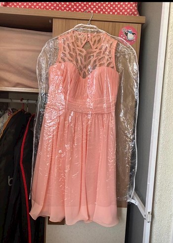 Pudra Pileli Midi Abiye Elbise - Görsel 4