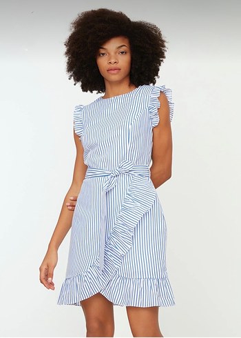 Fırfırlı Çizgili Mini Elbise - Görsel 2