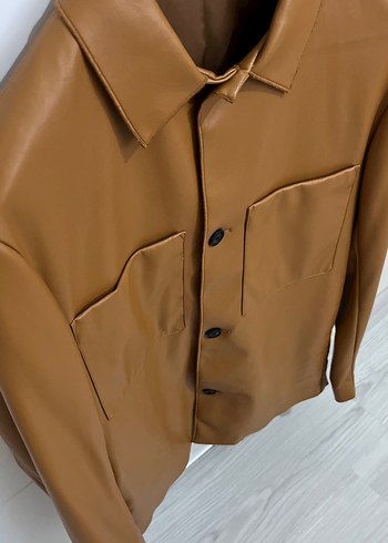 Düğmeli Kahverengi Deri Kadın Ceket - Görsel 3