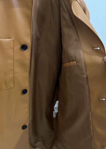 Düğmeli Kahverengi Deri Kadın Ceket - Görsel 5