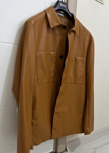 Düğmeli Kahverengi Deri Kadın Ceket - Görsel 6