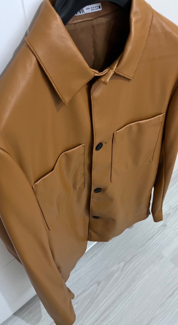 Düğmeli Kahverengi Deri Kadın Ceket - Görsel 3