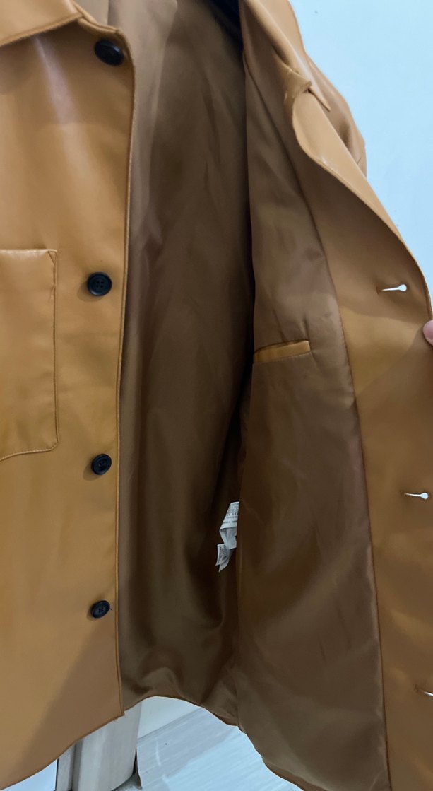 Düğmeli Kahverengi Deri Kadın Ceket - Görsel 5