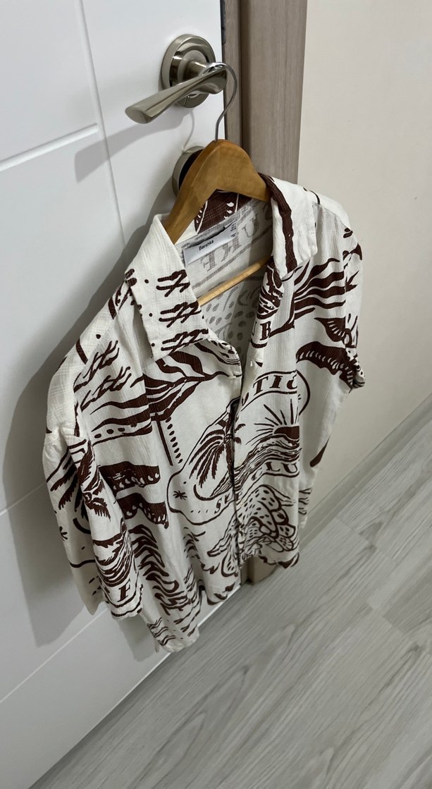 Bohem Tarz Baskılı Kısa Kollu Erkek Gömlek - Görsel 2