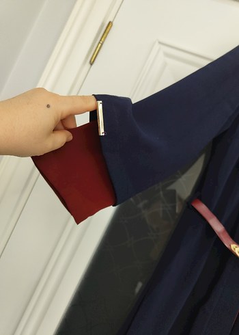 Bordo Detaylı Uzun Kollu Kadın Uzun Elbise - Görsel 6