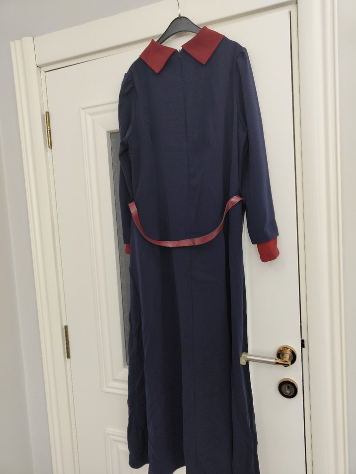 Bordo Detaylı Uzun Kollu Kadın Uzun Elbise - Görsel 2