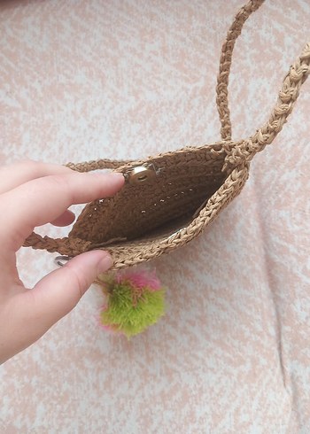 Bej Örgü Kadın kol Çanta Püsküllü - Görsel 2