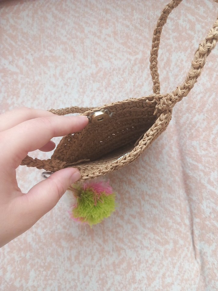 Bej Örgü Kadın kol Çanta Püsküllü - Görsel 2