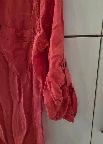 nar çiçeği Kadın Keten Gömlek V Yaka Düğmeli - Görsel 4