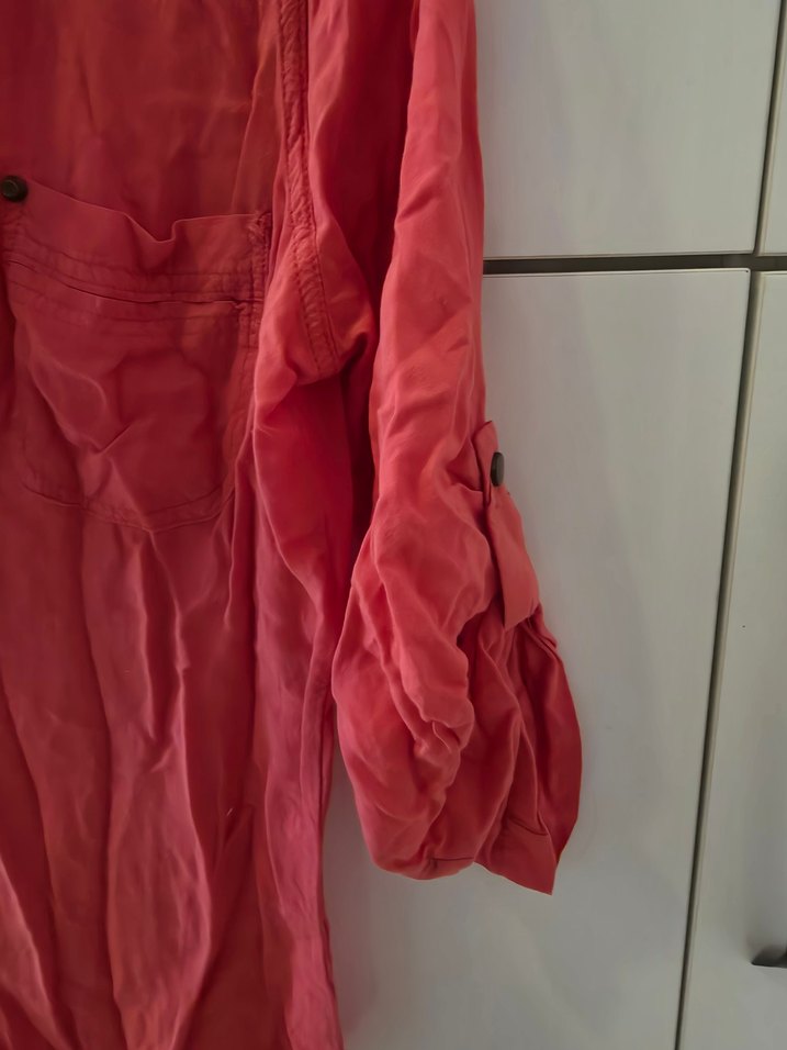 nar çiçeği Kadın Keten Gömlek V Yaka Düğmeli - Görsel 4