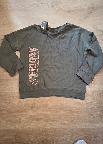 haki Baskılı Kemerli Kız Sweatshirt - Görsel 2