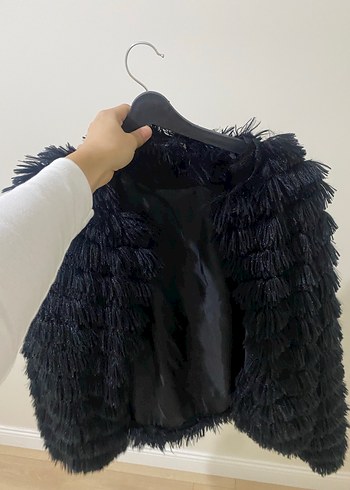 Siyah Kadın Kürk Detaylı Midi Ceket - Görsel 4