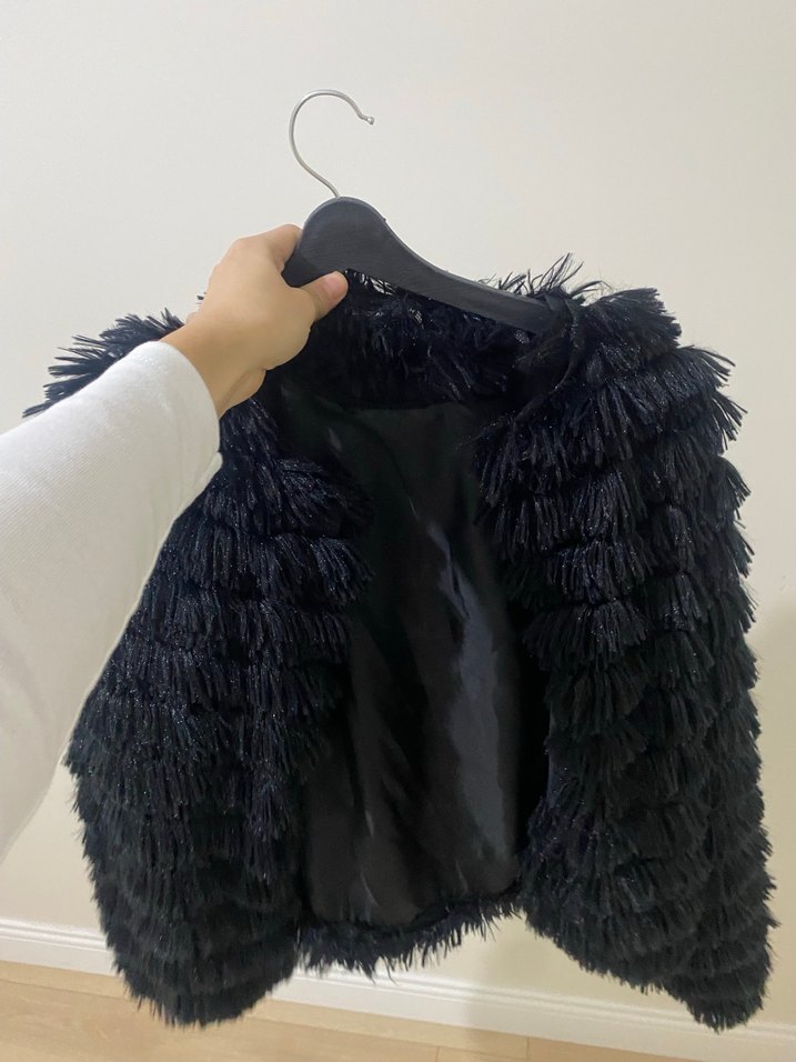 Siyah Kadın Kürk Detaylı Midi Ceket - Görsel 4